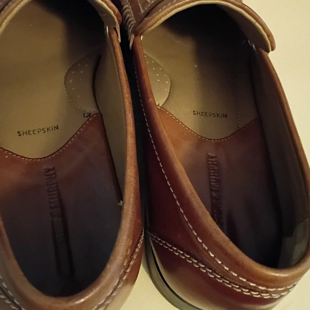 Johnston & Murphy Penny Loafers‎ Mens 9M Brown Leather Sheepskin Lining Slip On